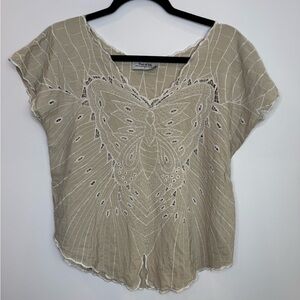 Butterfly shape Beige Embroidered Women Top size small
